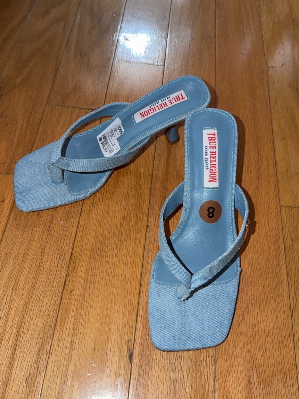True Religion Light Blue Denim Thong Mules - Picture 3 of 6